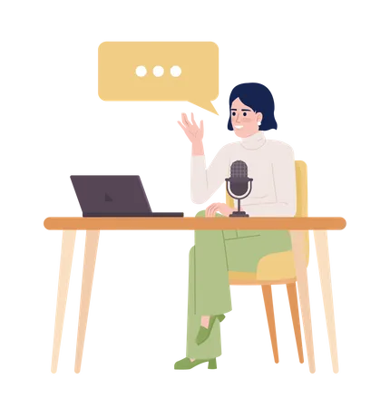 Female Vlogger With Laptop And Mic Semi Flat Color Vector Character Editable Figure Full Body Person On White Simple Cartoon Style Spot Illustration For Web Graphic Design And Animation Illustration
