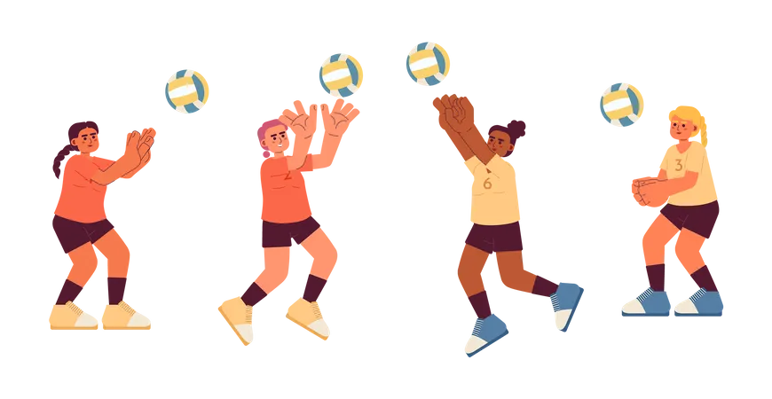 Female Volleyball Players Flat Concept Vector Spot Illustration Team Game Hitting Ball 2 D Cartoon Characters On White For Web UI Design Sport Isolated Editable Creative Hero Image Illustration
