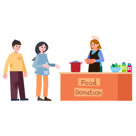 Female Volunteer donating food  Illustration