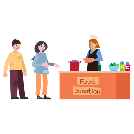 Female Volunteer donating food  Illustration