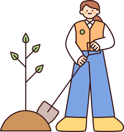 Female Volunteer taking care of tree  Illustration