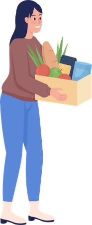 Female volunteer with humanitarian aid box  Illustration