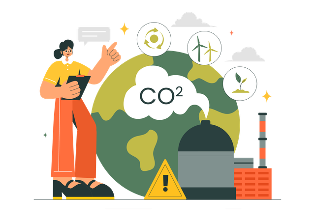 Female Volunteer working on Carbon Footprint  Illustration