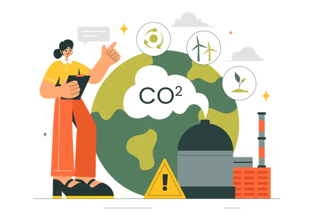 Female Volunteer working on Carbon Footprint  Illustration