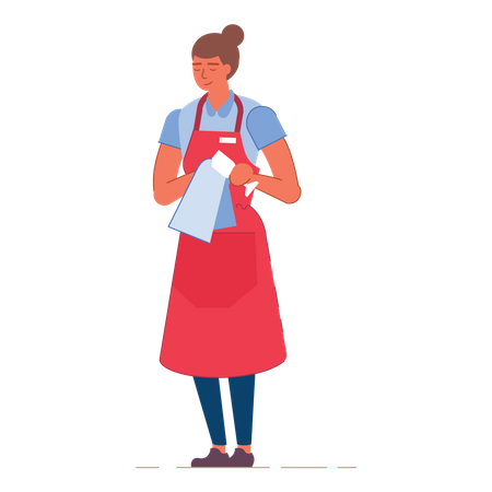 Female waiter cleaning glass Illustration