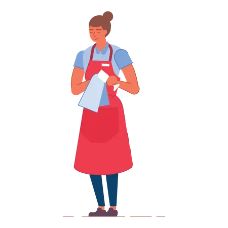 Female waiter cleaning glass Illustration