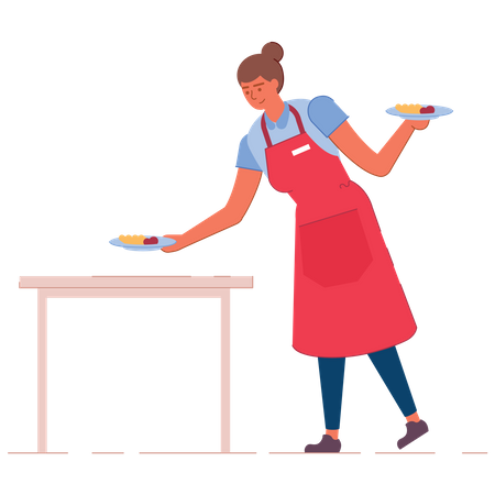 Female waiter serving food Illustration