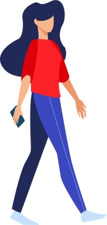 Female Walk with holding phone  Illustration