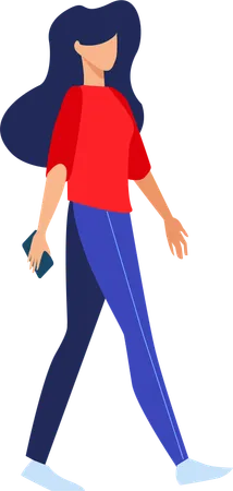 Female Walk with holding phone  Illustration