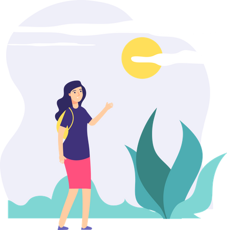 Female walking in summer seasons  Illustration