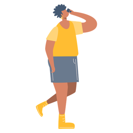 Female walking while talking on mobile  Illustration