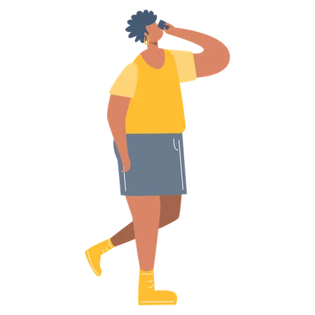 Female walking while talking on mobile  Illustration