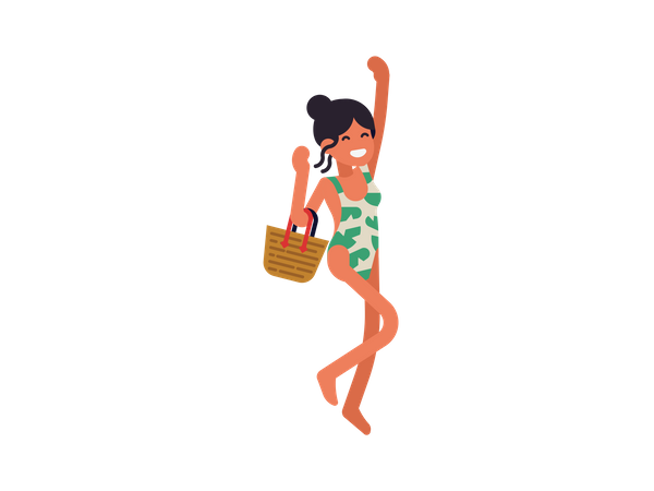 Female walking with purse  Illustration