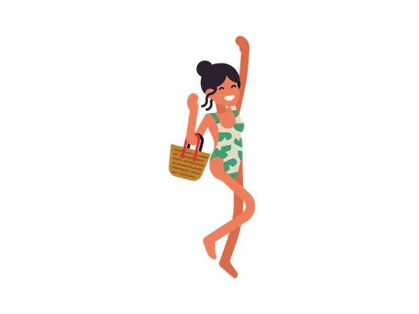 Female walking with purse  Illustration