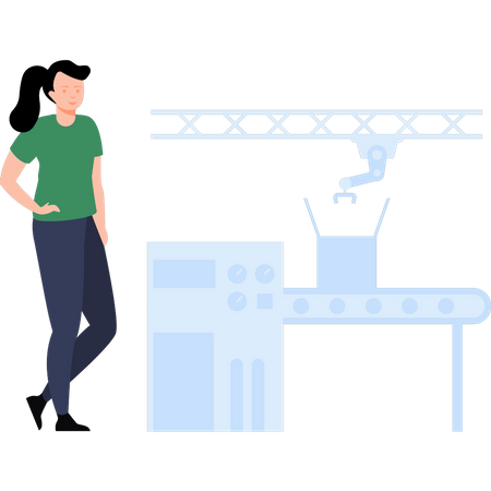Female warehouse manager looking at package conveyor belt Illustration