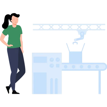 Female warehouse manager looking at package conveyor belt Illustration