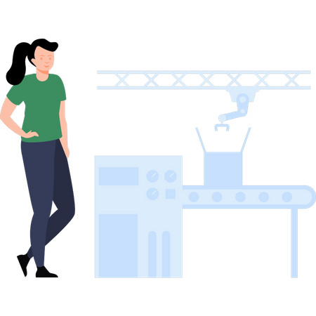 Female warehouse manager looking at package conveyor belt  Illustration