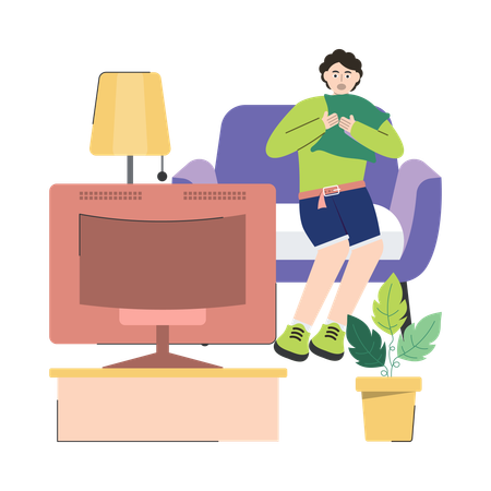 Female Watching Horror Movie  Illustration