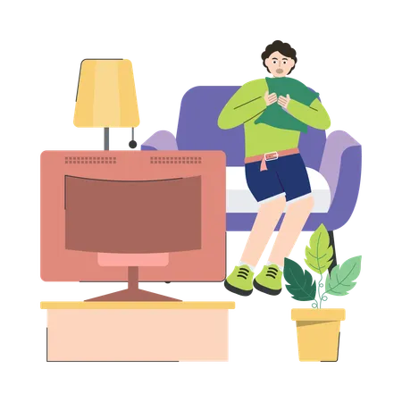 Female Watching Horror Movie  Illustration