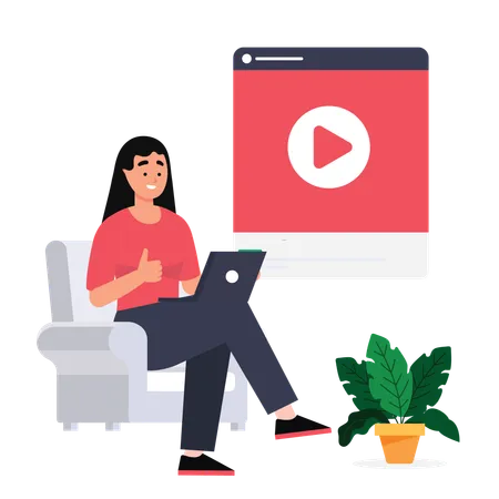 Female watching online vide  Illustration