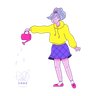female watering flowers illustration