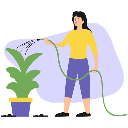 Female Watering Plant  Illustration