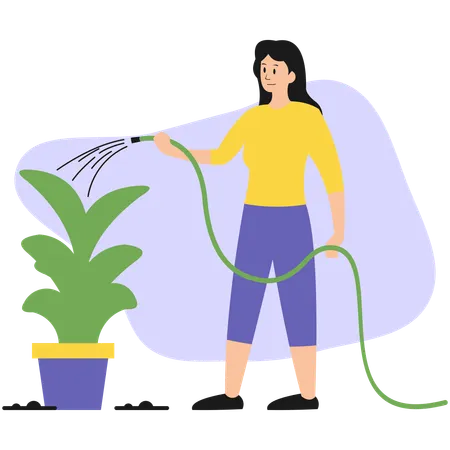 Female Watering Plant  Illustration