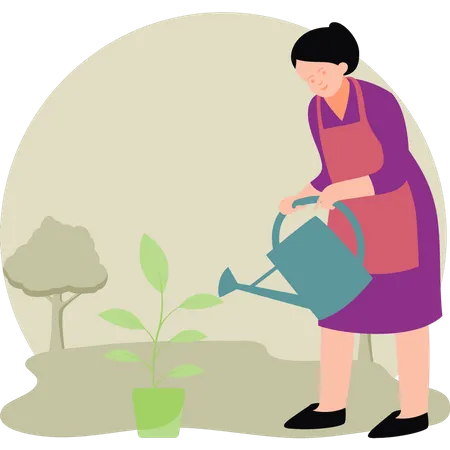 Female watering plants Illustration