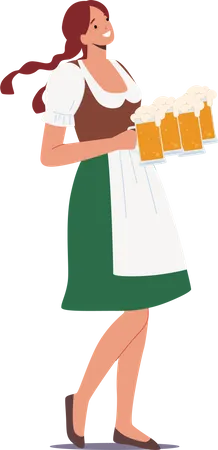 Female Wear Traditional Dress Holding Beer  Illustration