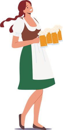 Female Wear Traditional Dress Holding Beer  Illustration