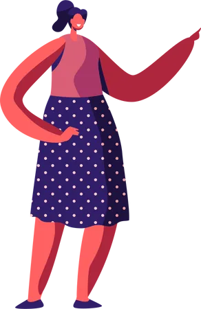 Female Wearing Polka Dot Dress Posing with Finger Pointing Illustration
