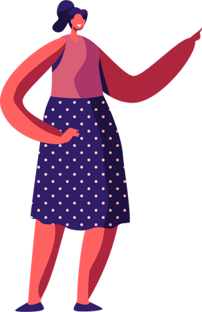 Female Wearing Polka Dot Dress Posing with Finger Pointing  Illustration