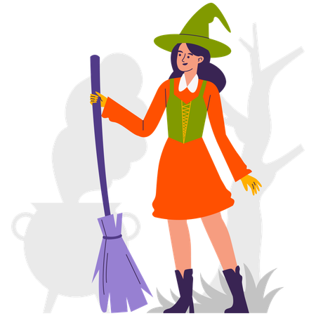 Female Wearing Witch Costume  Illustration