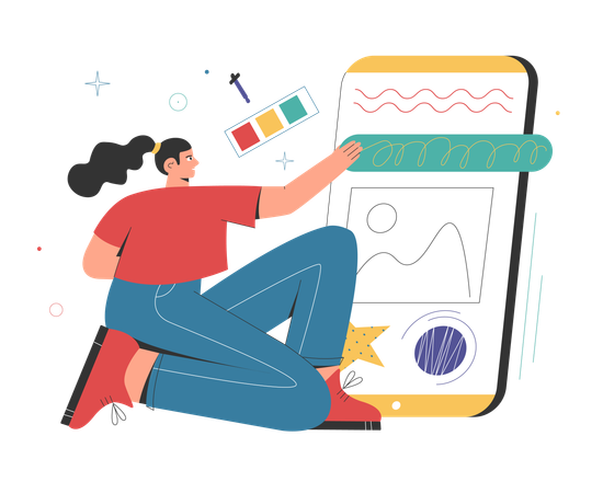 Female web designer developing app design near smartphone  Illustration