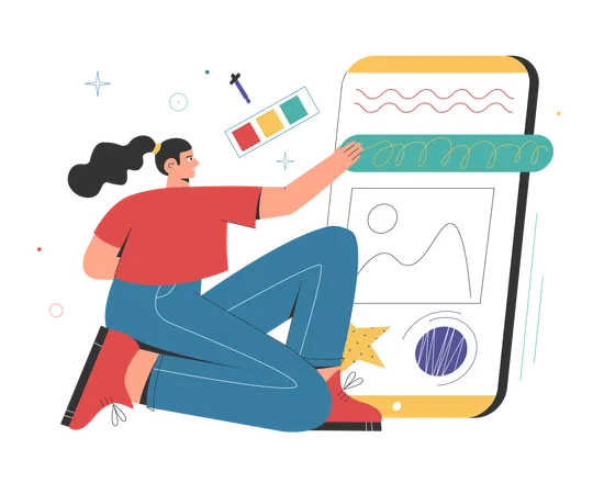 Female web designer developing app design near smartphone  Illustration