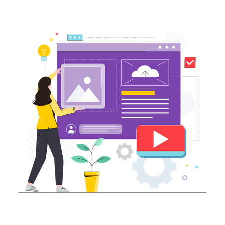 Female web designer working on website design  Illustration