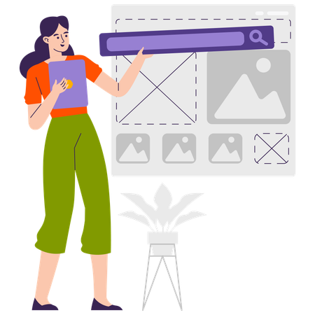 Female web designer working on web Wireframe  Illustration