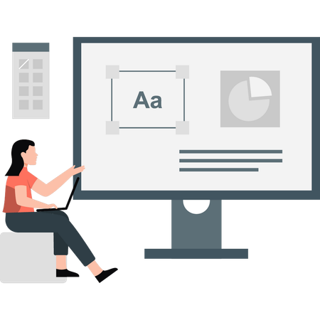 Female web developer adding design element  Illustration