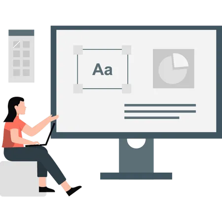 Female web developer adding design element  Illustration