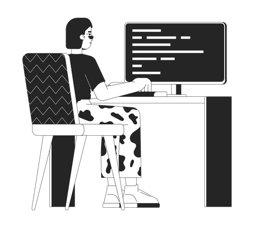 Female web developer at work  Illustration