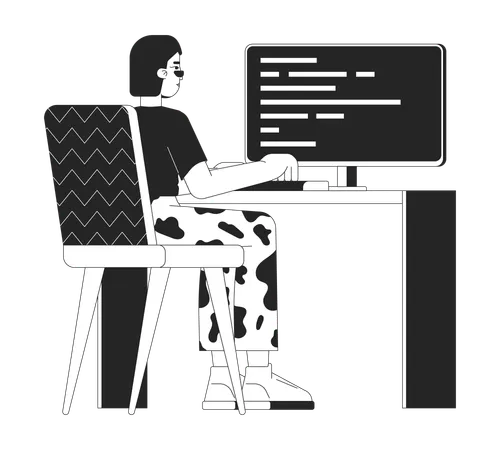 Female web developer at work  Illustration