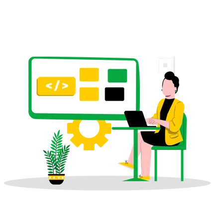 Female web developer sitting on desk  Illustration