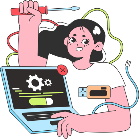 Female web developer solving bug  Illustration