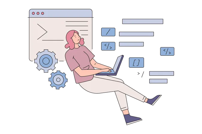 Female web developer working Illustration