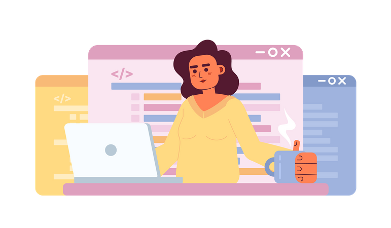 Female web developer working at office Illustration