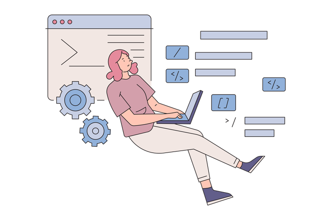 Female web developer working  Illustration