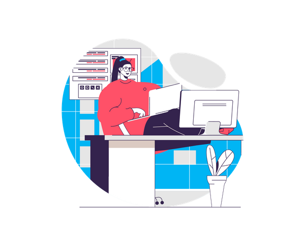 Female Web Developer Working in office Illustration