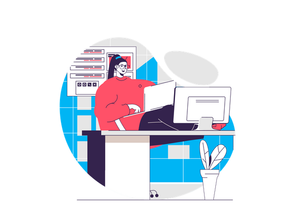 Female Web Developer Working in office  Illustration