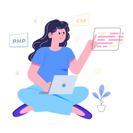 Female web developer working on project Illustration