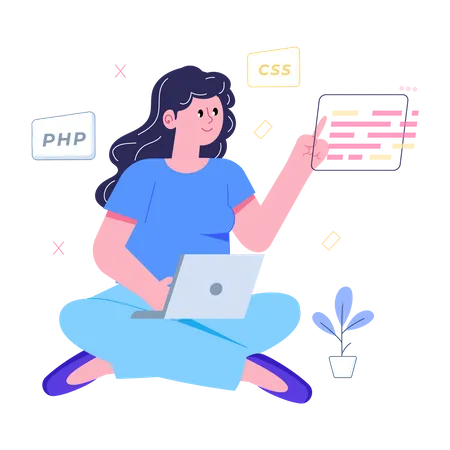 Female web developer working on project  Illustration